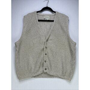Vintage Eddie Bauer Sweater Vest Mens M Cardigan V Neck Chunky Knit Made in USA